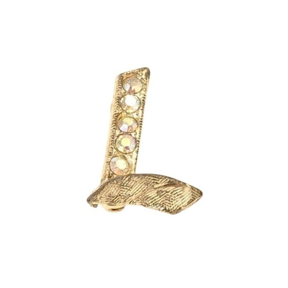 Vintage Small Monogram Lโ Initial Aurora Borealis Rhinestone Scatter Pin Brooch